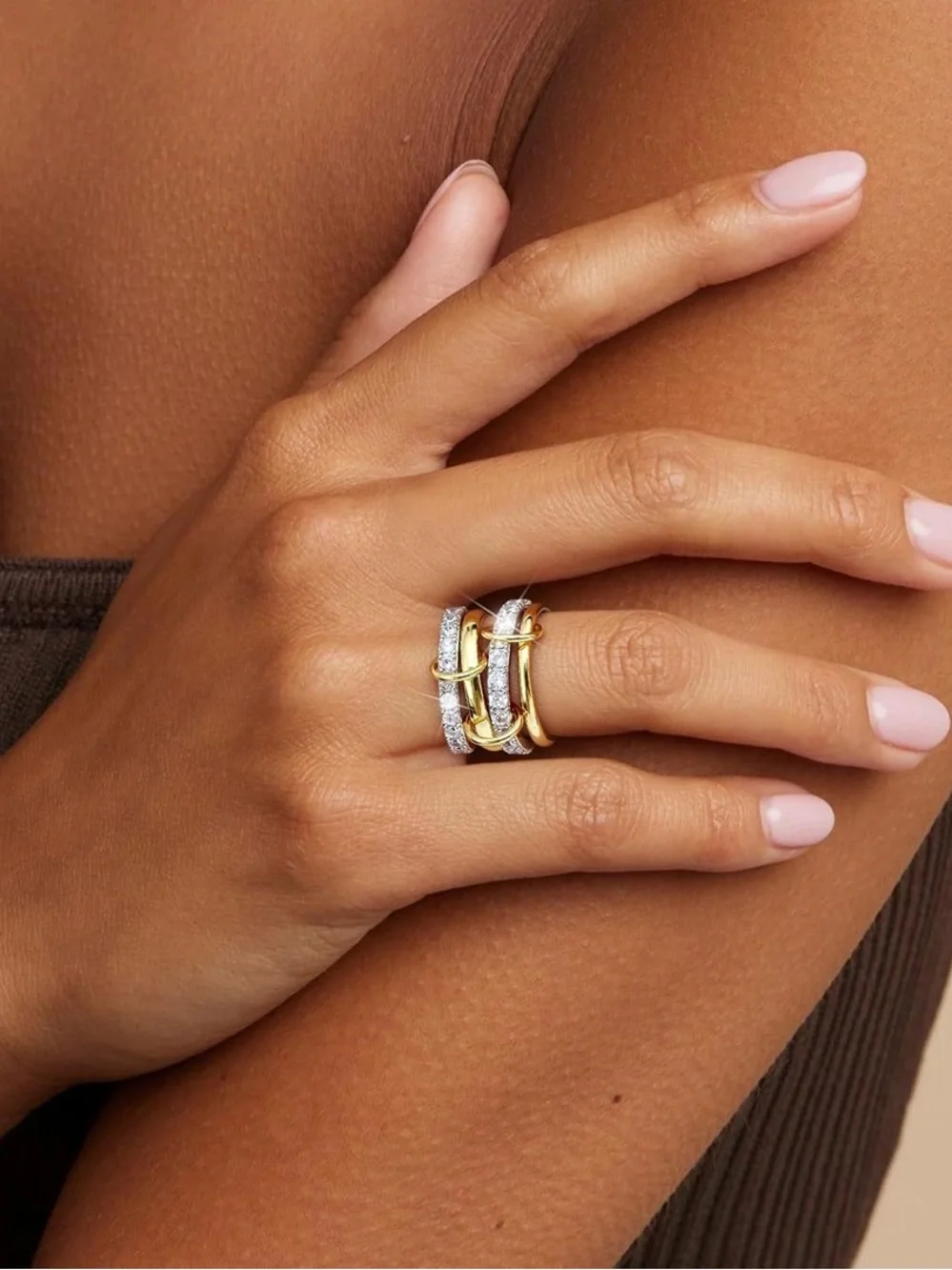 Iconic Sculptural Gold Silver Pave Ring